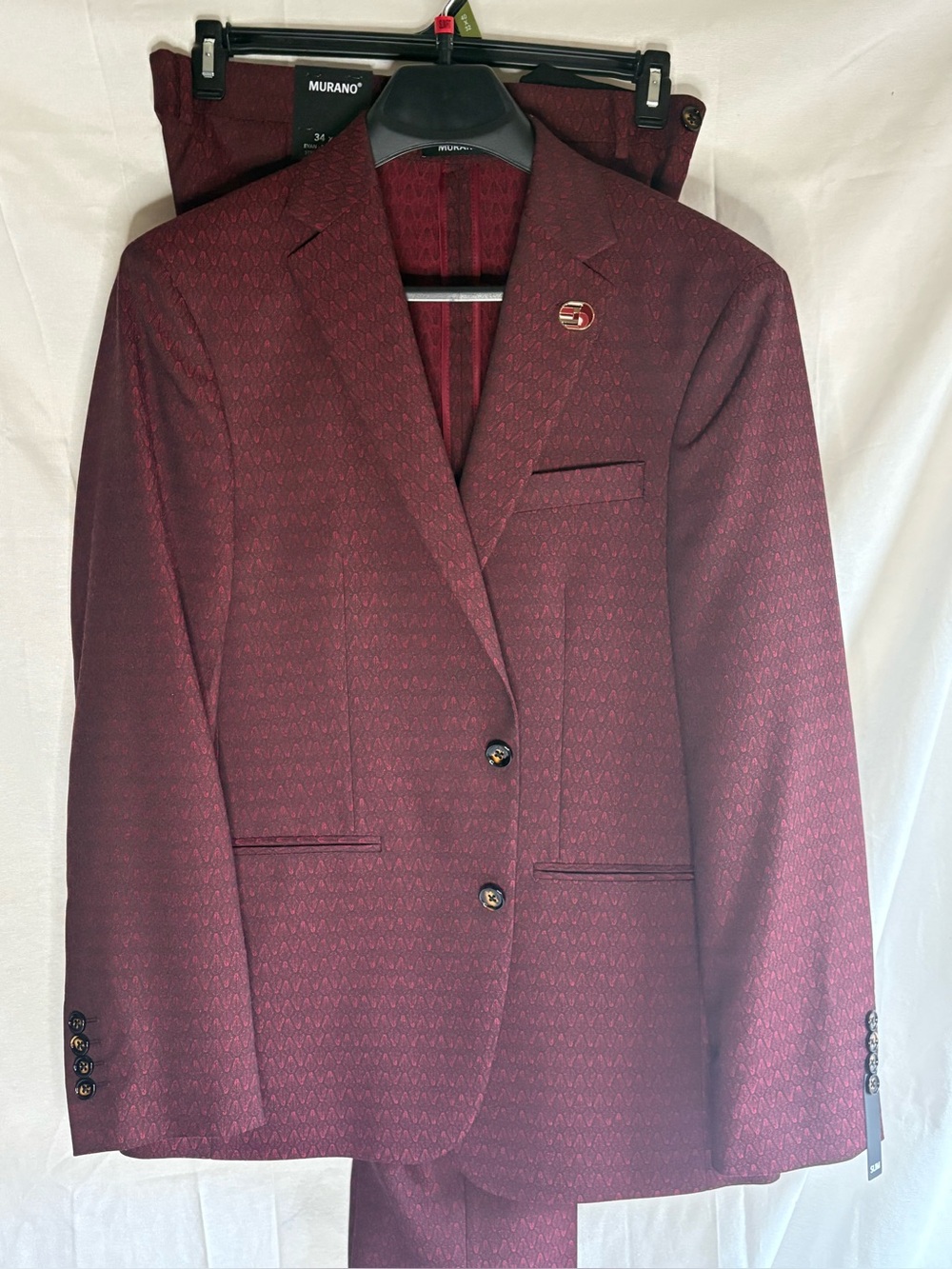 Murano Men's Burgundy Textured Suit Jacket